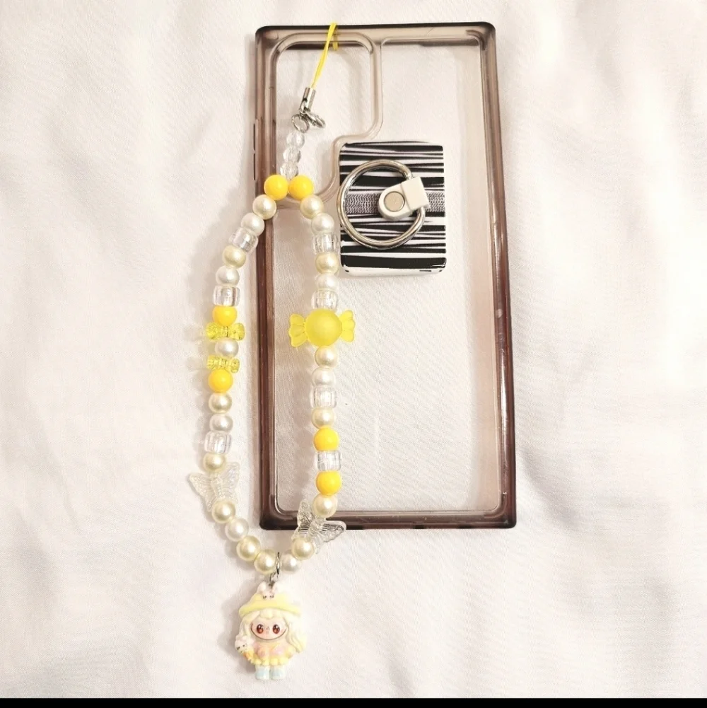 Pastel Pink Girly Beaded Labubu Phone Charm or Wrist Strap